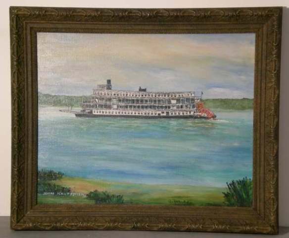 FOLK ART RIVER BOAT PAINTING IMAGE